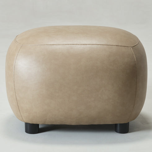 Elmer Faux Leather Ottoman – Round Khaki Ottoman | Decorative Ottoman | Kinwell Furniture | Modern Faux Leather Furniture